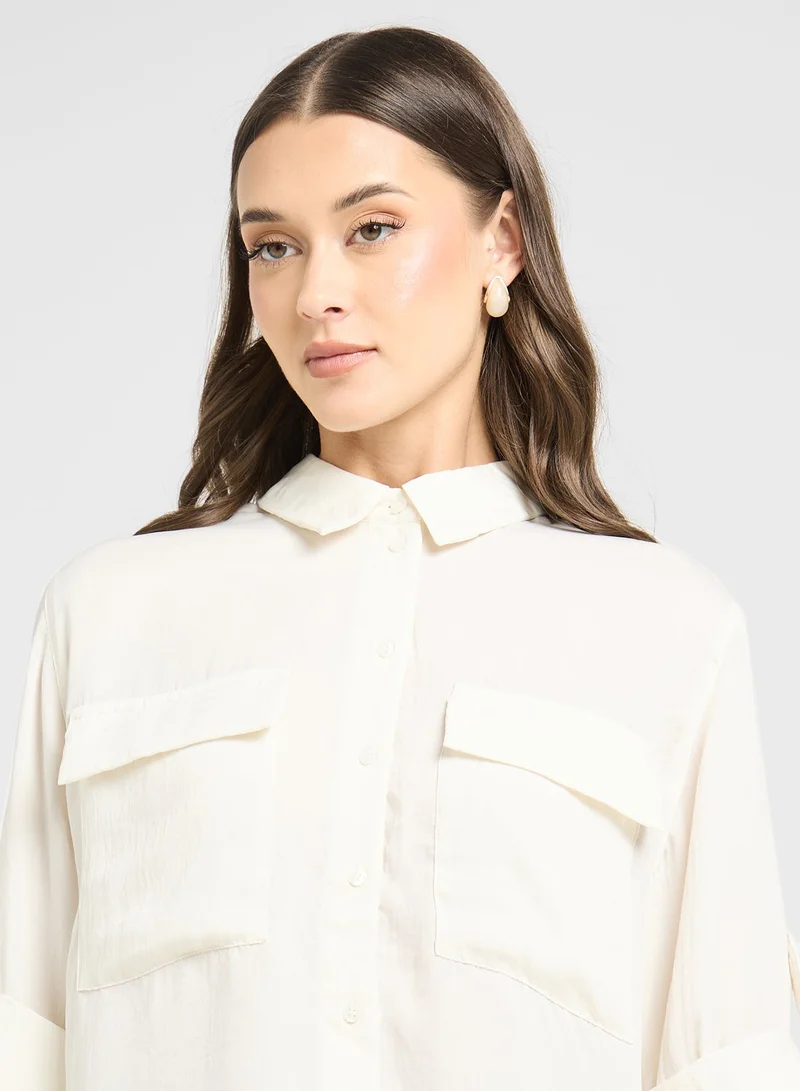 VERO MODA Pocket Detail Button Down Boxy Shirt