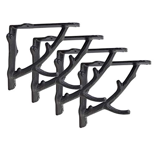NACH Decorative Shelf Brackets, 4 Pack of 5.5 x 1.8 x 5.5 inch, Black Cast Iron Rustic Wall Mount Brackets - Metal Shelf Brackets for Wood Shelves - Image 1