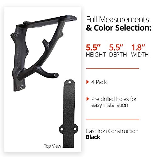 NACH Decorative Shelf Brackets, 4 Pack of 5.5 x 1.8 x 5.5 inch, Black Cast Iron Rustic Wall Mount Brackets - Metal Shelf Brackets for Wood Shelves - Image 2