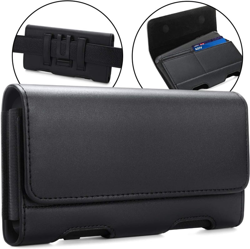 BECPLT Leather Holster Pouch with ID Card Holder, Belt Clip Case for iPhone 13 Mini, 12 Mini, 8, 7, 6s, 6, Galaxy S10e (Fit with Thin Case on) - Image 1