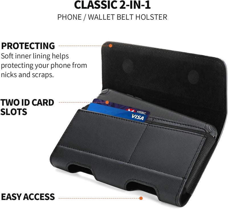 BECPLT Leather Holster Pouch with ID Card Holder, Belt Clip Case for iPhone 13 Mini, 12 Mini, 8, 7, 6s, 6, Galaxy S10e (Fit with Thin Case on) - Image 2