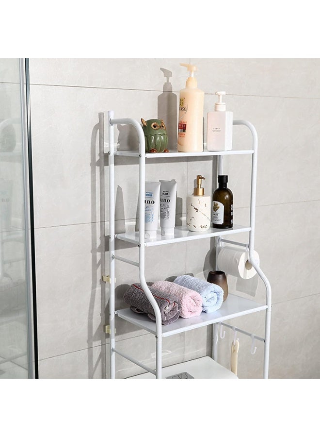 Kimaya Metal 3-Shelf Bathroom Organizer Toilet Rack with Over-The-Toilet Shelf Space Saver Toilet Paper Holder Easy Assembly Corner Freestanding Laundry Shelves Adjustable Height Towels Plants Books (White) - Image 5
