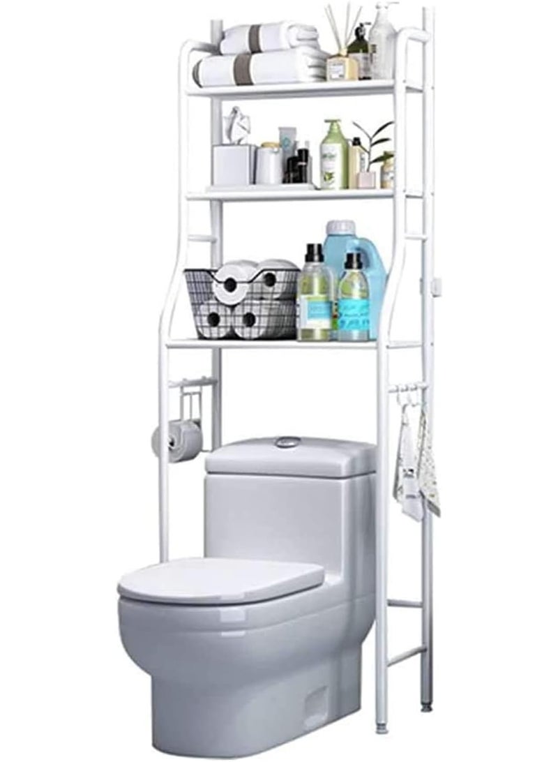 Kimaya Metal 3-Shelf Bathroom Organizer Toilet Rack with Over-The-Toilet Shelf Space Saver Toilet Paper Holder Easy Assembly Corner Freestanding Laundry Shelves Adjustable Height Towels Plants Books (White) - Image 1