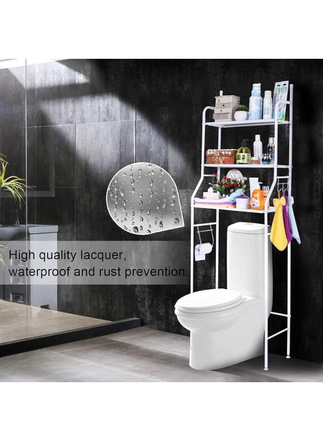 Kimaya Metal 3-Shelf Bathroom Organizer Toilet Rack with Over-The-Toilet Shelf Space Saver Toilet Paper Holder Easy Assembly Corner Freestanding Laundry Shelves Adjustable Height Towels Plants Books (White) - Image 3