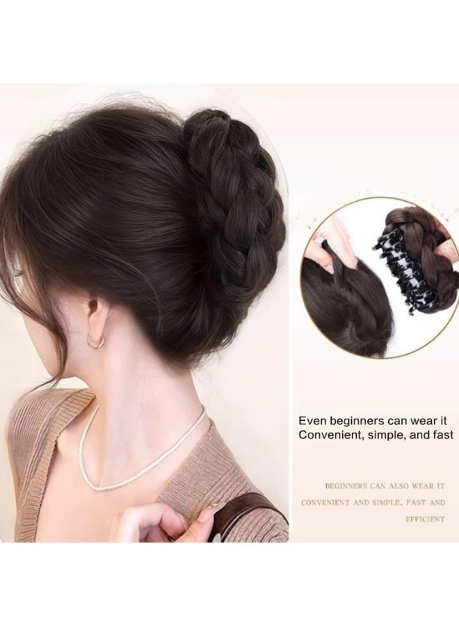 Layali 1PC Braided Bun Hairpiece, Claw Clip Messy Bun for Women, Quick Updo Hair Extension, Synthetic Hair Claw for Daily Wear and Party, Volumizing Faux Hair Bun, Dark Brown Black - Image 4