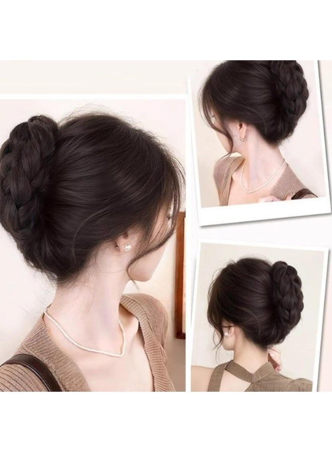 Layali 1PC Braided Bun Hairpiece, Claw Clip Messy Bun for Women, Quick Updo Hair Extension, Synthetic Hair Claw for Daily Wear and Party, Volumizing Faux Hair Bun, Dark Brown Black - Image 2