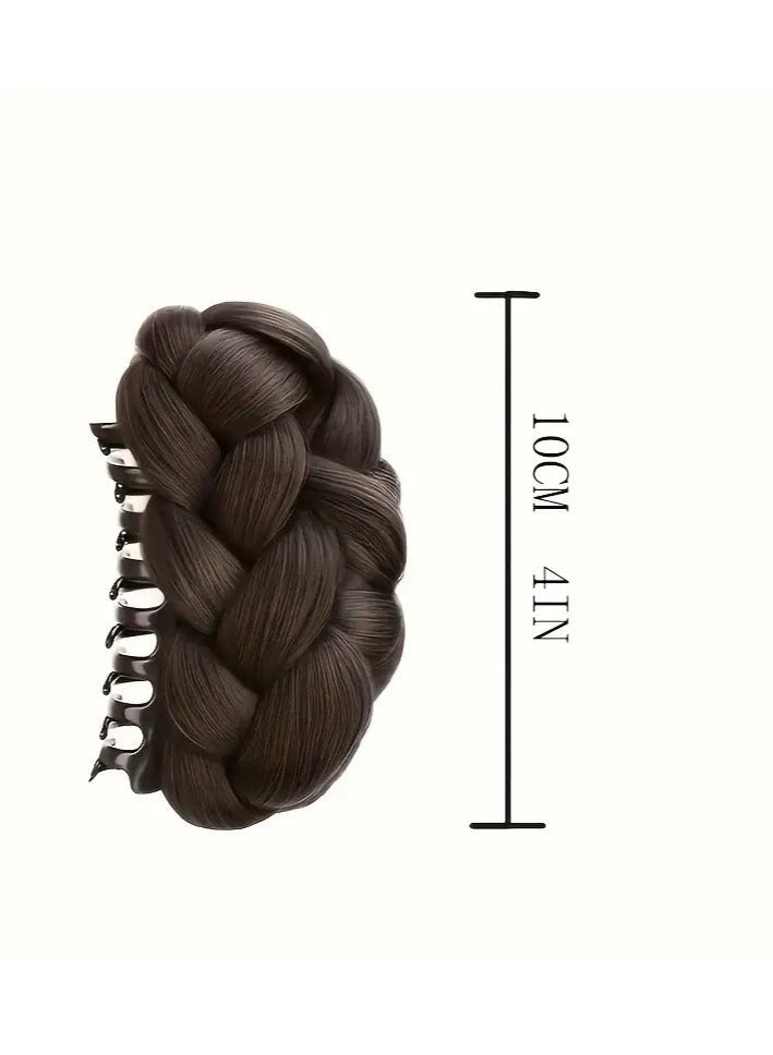 Layali 1PC Braided Bun Hairpiece, Claw Clip Messy Bun for Women, Quick Updo Hair Extension, Synthetic Hair Claw for Daily Wear and Party, Volumizing Faux Hair Bun, Dark Brown Black - Image 5