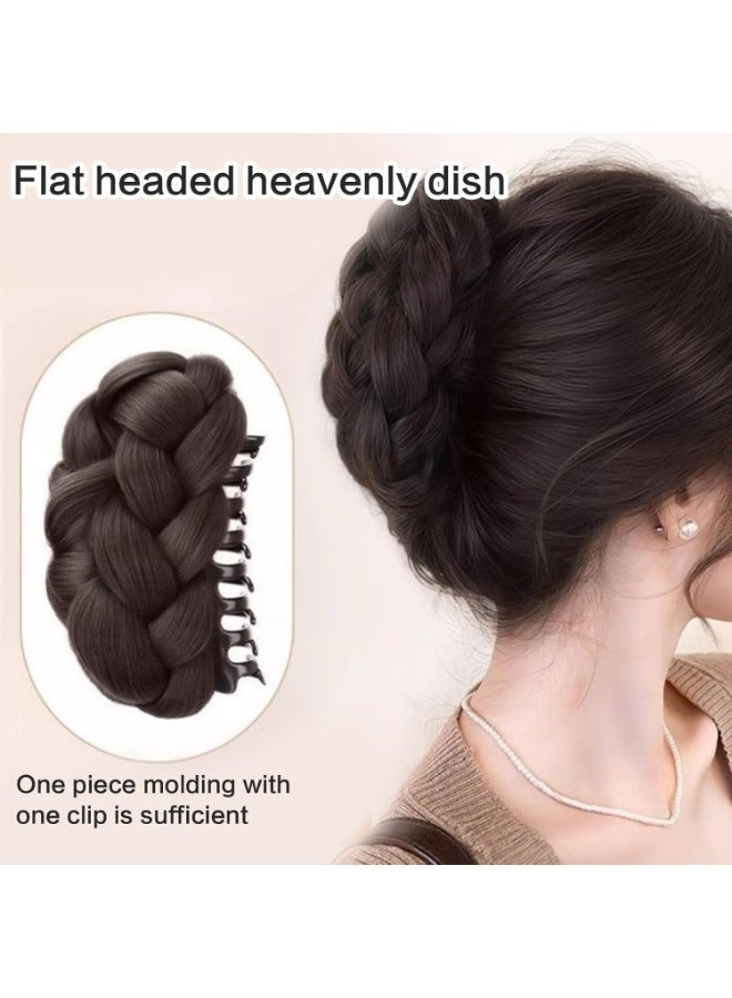 Layali 1PC Braided Bun Hairpiece, Claw Clip Messy Bun for Women, Quick Updo Hair Extension, Synthetic Hair Claw for Daily Wear and Party, Volumizing Faux Hair Bun, Dark Brown Black - Image 3