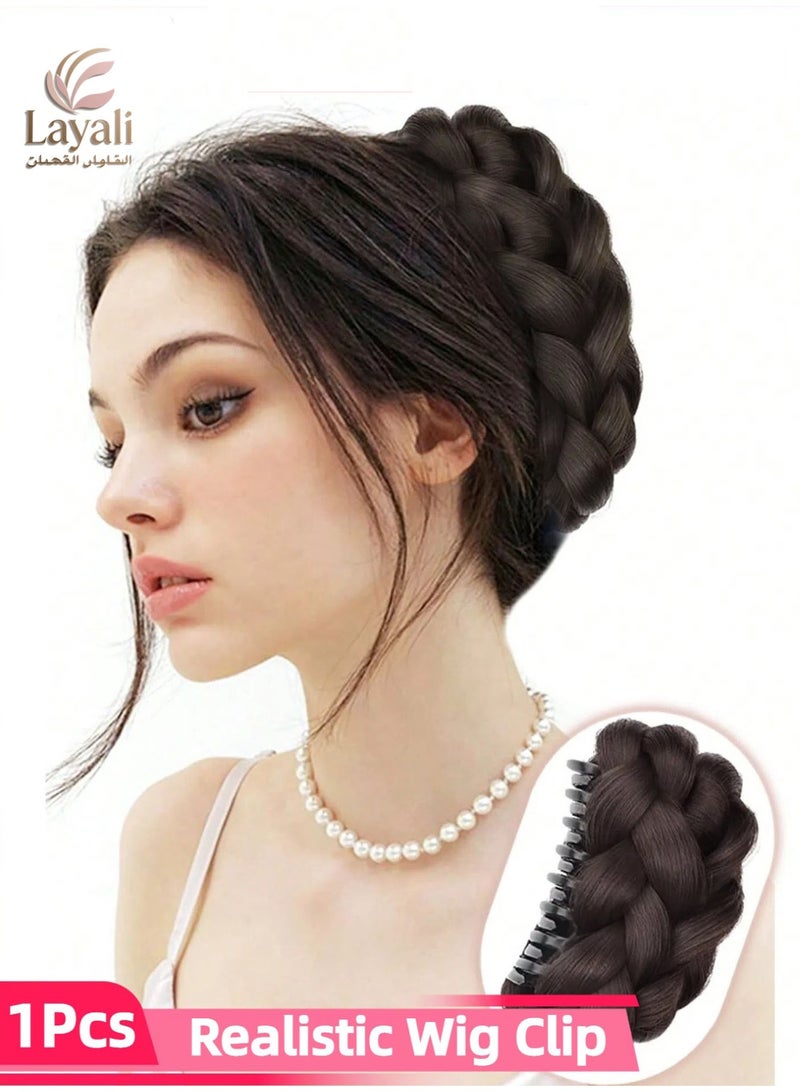 Layali 1PC Braided Bun Hairpiece, Claw Clip Messy Bun for Women, Quick Updo Hair Extension, Synthetic Hair Claw for Daily Wear and Party, Volumizing Faux Hair Bun, Dark Brown Black - Image 1