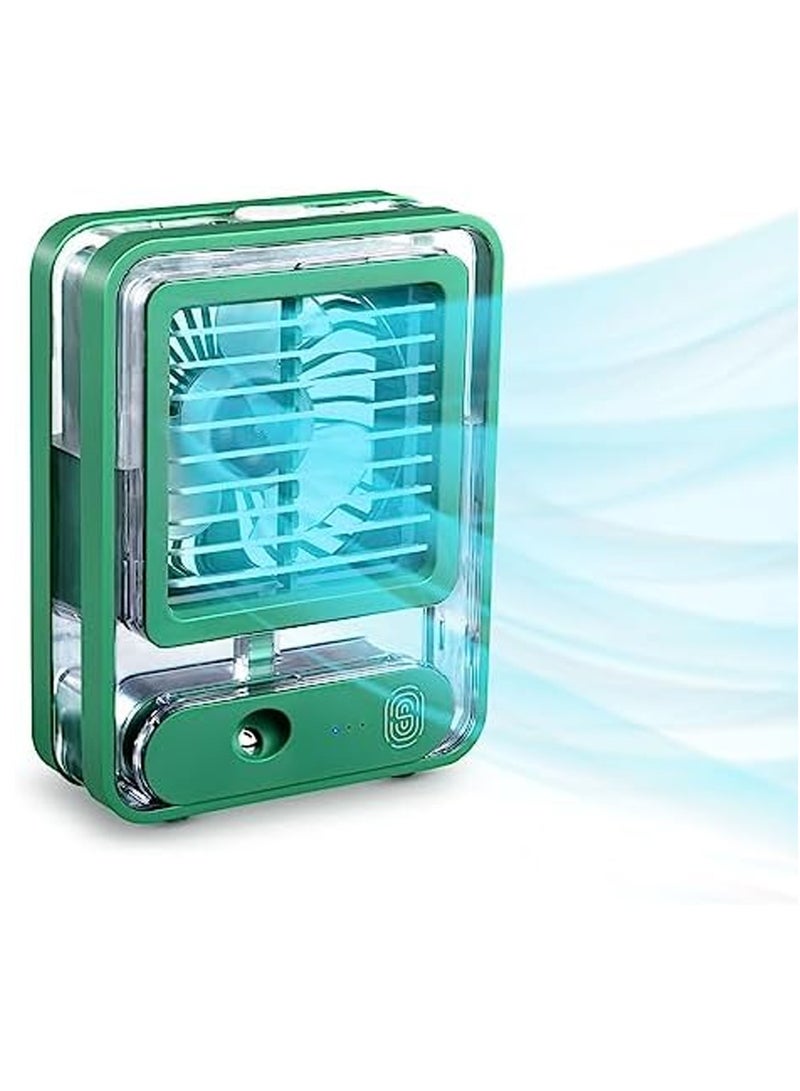 DubaiGallery Small Desk Fan with Mist Spray,LED Night Light,Electric Battery Operated Water Misting Fan,USB Rechargeable Portable Quiet Mini Desktop Table Cooling  - Image 1