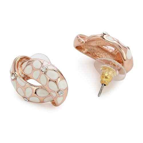 Estele Valentine Gifts For Girlfriend/Wife: Estele Rose Gold Plated White Enamel With Austrian Crystal Stud Earrings For Girls and Women - Image 3