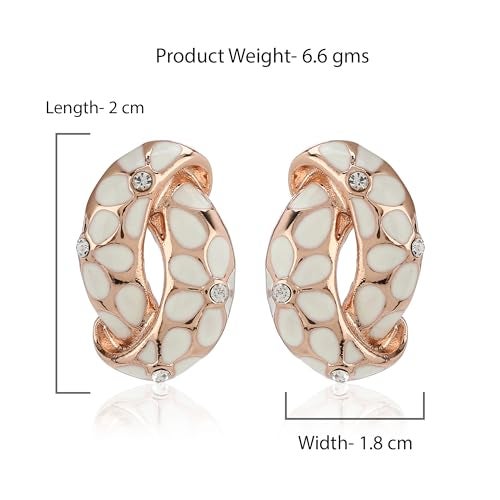 Estele Valentine Gifts For Girlfriend/Wife: Estele Rose Gold Plated White Enamel With Austrian Crystal Stud Earrings For Girls and Women - Image 2