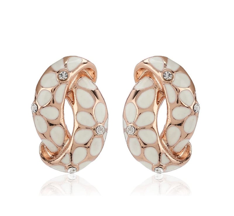 Estele Valentine Gifts For Girlfriend/Wife: Estele Rose Gold Plated White Enamel With Austrian Crystal Stud Earrings For Girls and Women - Image 1