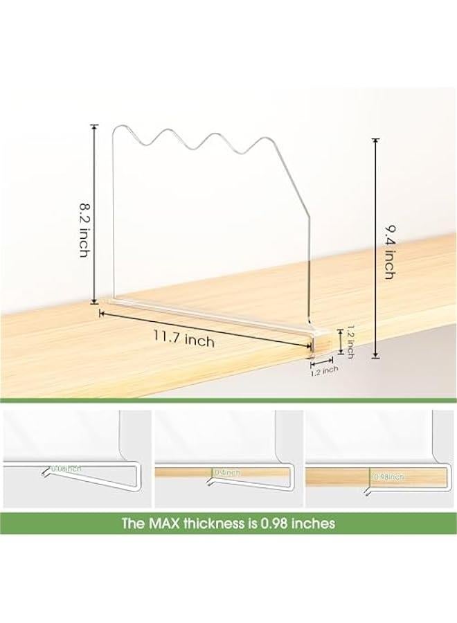 Arabest Shelf Dividers for Closet Organization, Clear Closet Shelf Divider for Clothes Purses Separators, Wood Shelves Organizer for Bedroom, Kitchen, Office, Cabinets, Bathroom, 6 Pack  - Image 2