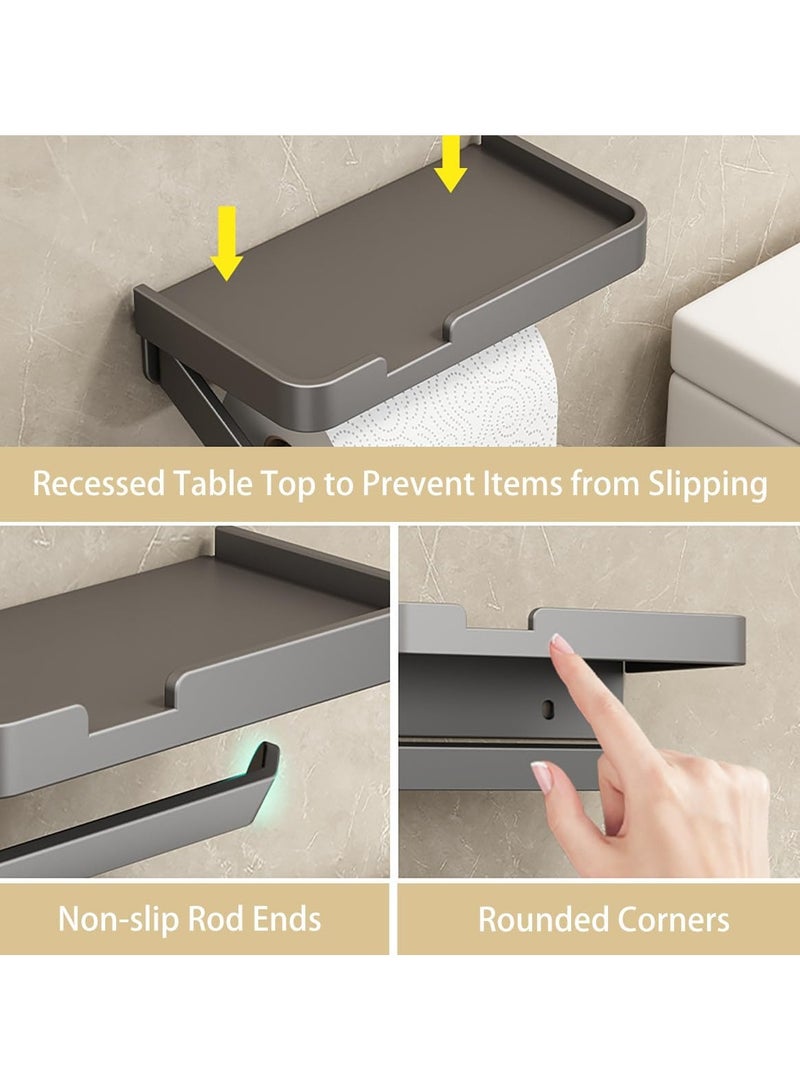 حامل ورق تواليت مع رف لاصق مثبت على الحائط بدون حفر مصنوع من سبائك الألومنيوم ومقاوم للصدأ وموزع لفات ورق تواليت ومنظم للحمام رف تخزين غير لامع - Image 3