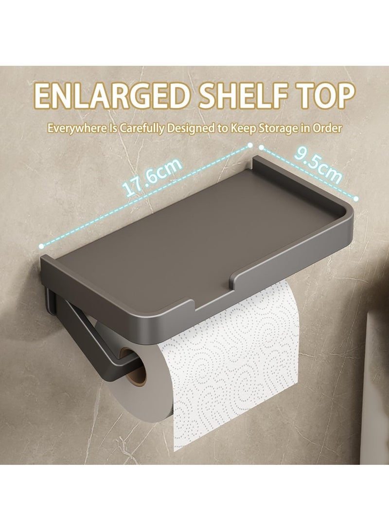 حامل ورق تواليت مع رف لاصق مثبت على الحائط بدون حفر مصنوع من سبائك الألومنيوم ومقاوم للصدأ وموزع لفات ورق تواليت ومنظم للحمام رف تخزين غير لامع - Image 4