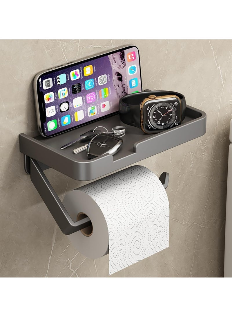 حامل ورق تواليت مع رف لاصق مثبت على الحائط بدون حفر مصنوع من سبائك الألومنيوم ومقاوم للصدأ وموزع لفات ورق تواليت ومنظم للحمام رف تخزين غير لامع - Image 1