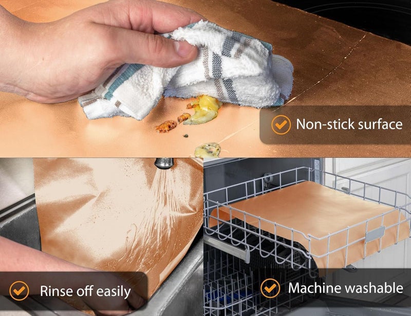 Purebake Non-Stick Oven Protector Mats - Brown Heavy-Duty Reusable Liners (40x30cm) | Heat Resistant, BPA & PFOA Free Oven Bottom Protectors for Electric, Gas & Convection Ovens (Pack of 2) - Image 5