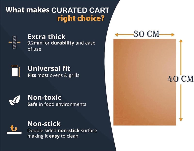 Purebake Non-Stick Oven Protector Mats - Brown Heavy-Duty Reusable Liners (40x30cm) | Heat Resistant, BPA & PFOA Free Oven Bottom Protectors for Electric, Gas & Convection Ovens (Pack of 2) - Image 3