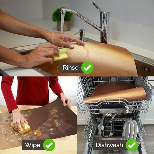 Purebake Non-Stick Oven Protector Mats - Brown Heavy-Duty Reusable Liners (40x30cm) | Heat Resistant, BPA & PFOA Free Oven Bottom Protectors for Electric, Gas & Convection Ovens (Pack of 2) - Image 4