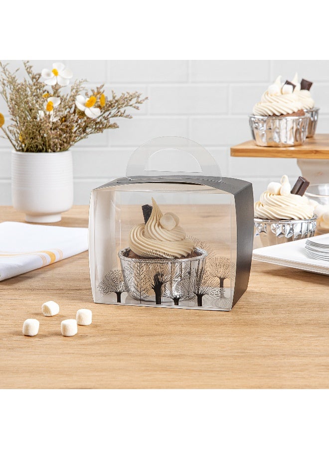 Restaurantware 5 Inch x 3.25 Inch Individual Cupcake Boxes, 100 Disposable Cupcake Display Boxes - With Handle, Tree Accent, Clear Plastic Single Cupcake Containers, For Weddings Or Birthdays  - Image 3