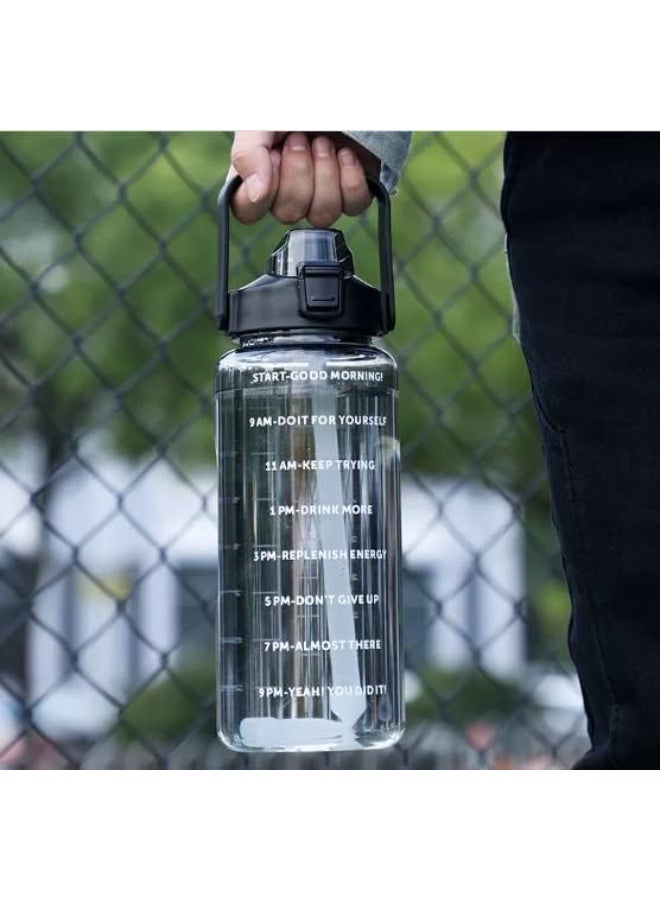 سبيس شوب مجموعة من 3 زجاجات مياه بلاستيكية شفافة، سعة 2000 مل، 900 مل، و300 مل، مع مؤقت تحفيزي. زجاجات مياه متينة مانعة للتسرب، مناسبة للاستخدام في المكتب والمدرسة والنادي الرياضي. - Image 5