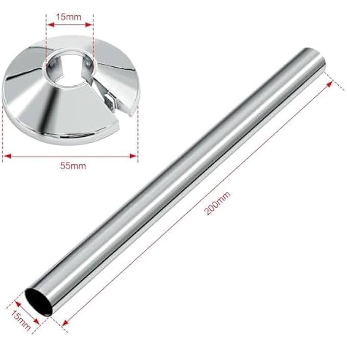 2 SET RADIATOR PIPE COVERS AND COLLARS, STAINLESS STEEL PIPE COVERS, METAL SLEEVE COVERS FOR HOME AND OFFICE HEATING SYSTEMS (20CM) - Image 3