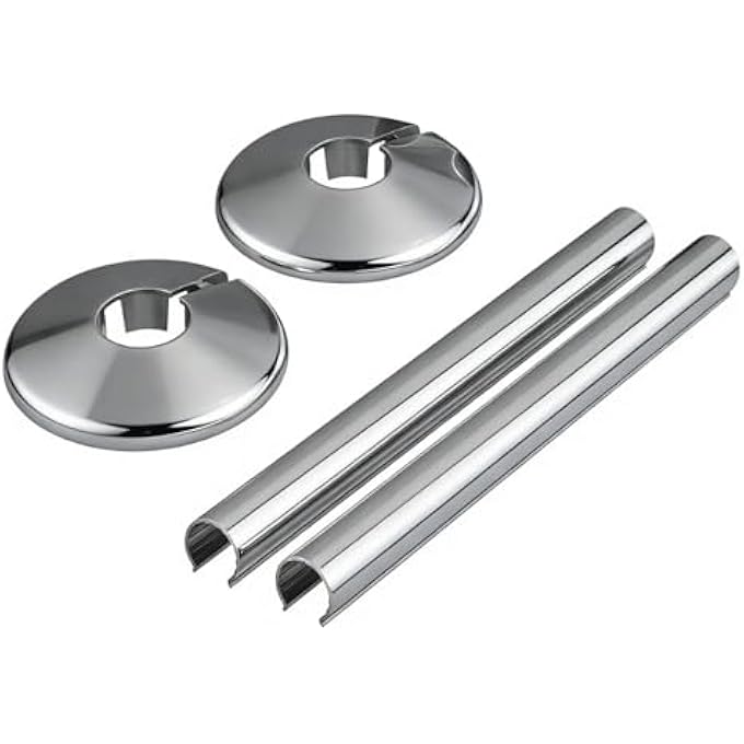 2 SET RADIATOR PIPE COVERS AND COLLARS, STAINLESS STEEL PIPE COVERS, METAL SLEEVE COVERS FOR HOME AND OFFICE HEATING SYSTEMS (20CM) - Image 1