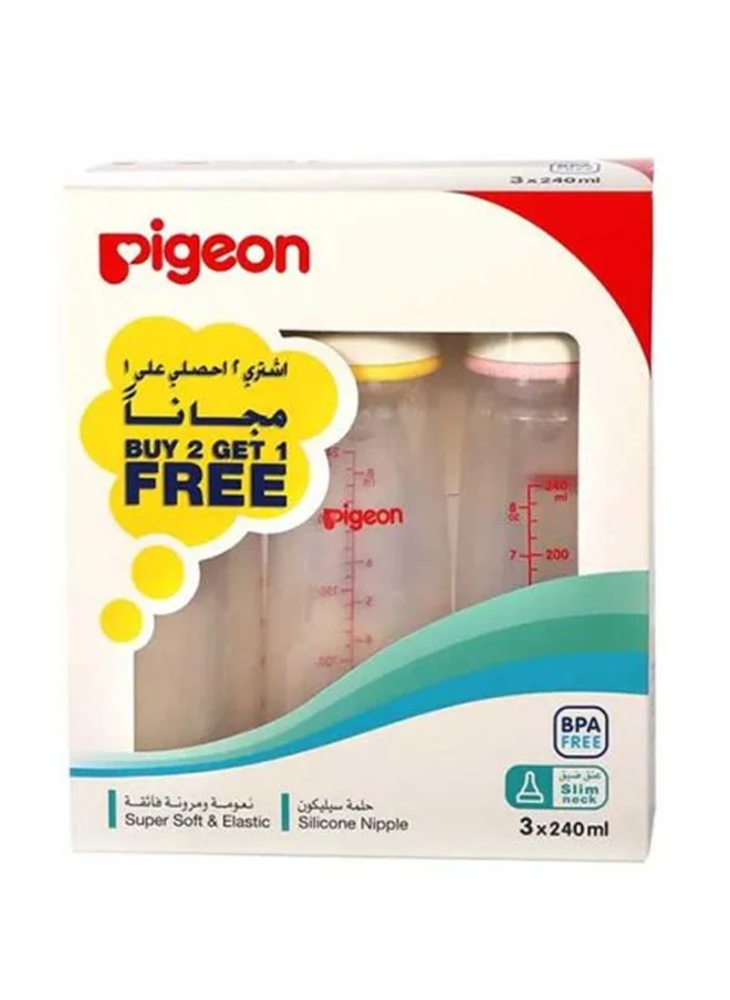بيجون Plastic Feeding Bottle 240 ML, 2+1 Free