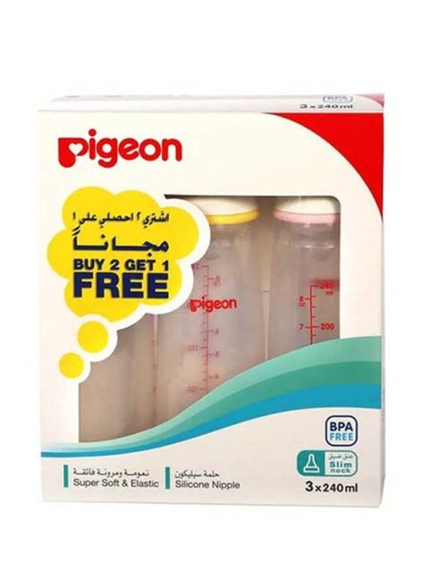Plastic Feeding Bottle 240 ML, 2+1 Free