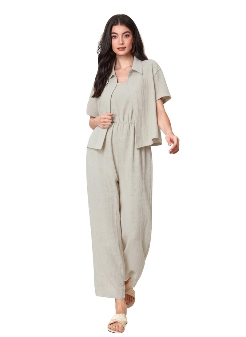 TOPLOT Women's Jumpsuit Co-ord Set | Soft Breathable Feel | Comfortable Fit with Easy Movement | Stylish One-Piece Outfit Design | Perfect for Casual & Travel (Jump-Suit-5225-Cream-S) - Image 4