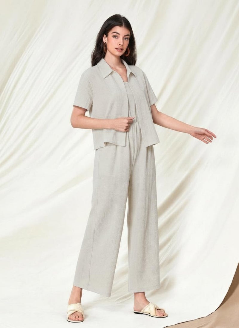 TOPLOT Women's Jumpsuit Co-ord Set | Soft Breathable Feel | Comfortable Fit with Easy Movement | Stylish One-Piece Outfit Design | Perfect for Casual & Travel (Jump-Suit-5225-Cream-S) - Image 2