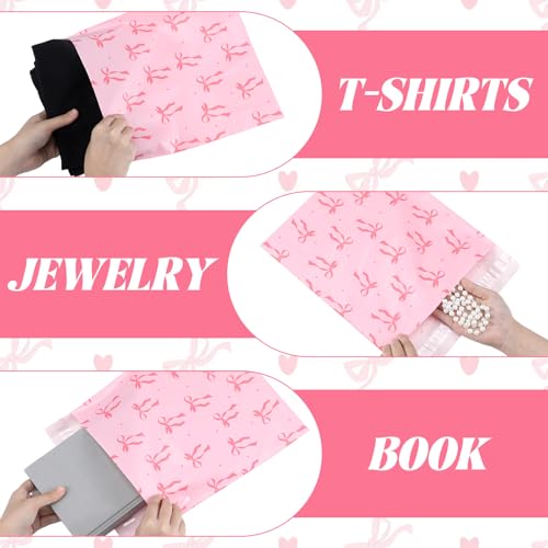 Maasechs 200 Pack 10x13 Pink Bow Poly Mailers Set Waterproof Self Adhesive Cute Shipping Bags with Thank Cards and Stickers Set for Small Business Large Mailing Envelopes Bulk Tear Resistant - Image 3