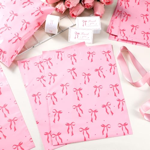 Maasechs 200 Pack 10x13 Pink Bow Poly Mailers Set Waterproof Self Adhesive Cute Shipping Bags with Thank Cards and Stickers Set for Small Business Large Mailing Envelopes Bulk Tear Resistant - Image 5