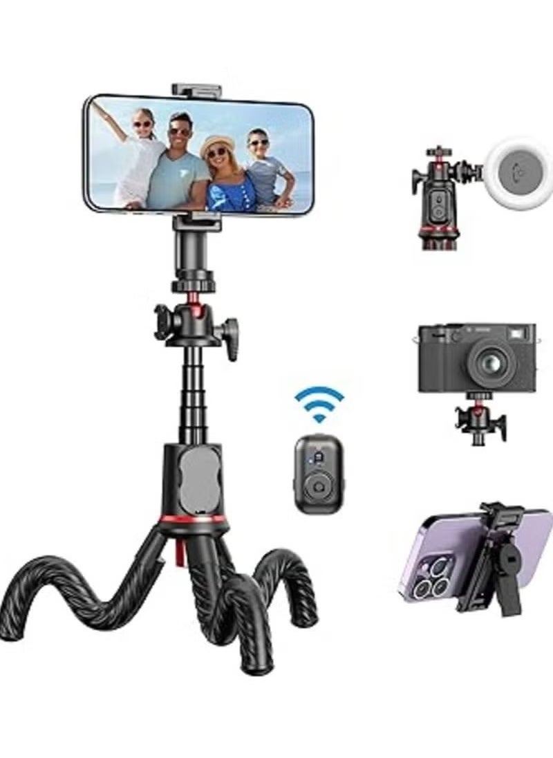 JAJEEK Flexible Camera Tripod – Extendable Cell Phone Tripod Stand with Wireless Remote, 360° Rotation, Adjustable Height, Sturdy Design – Perfect for Vlogging, Photography, and Video Recording  - Image 1