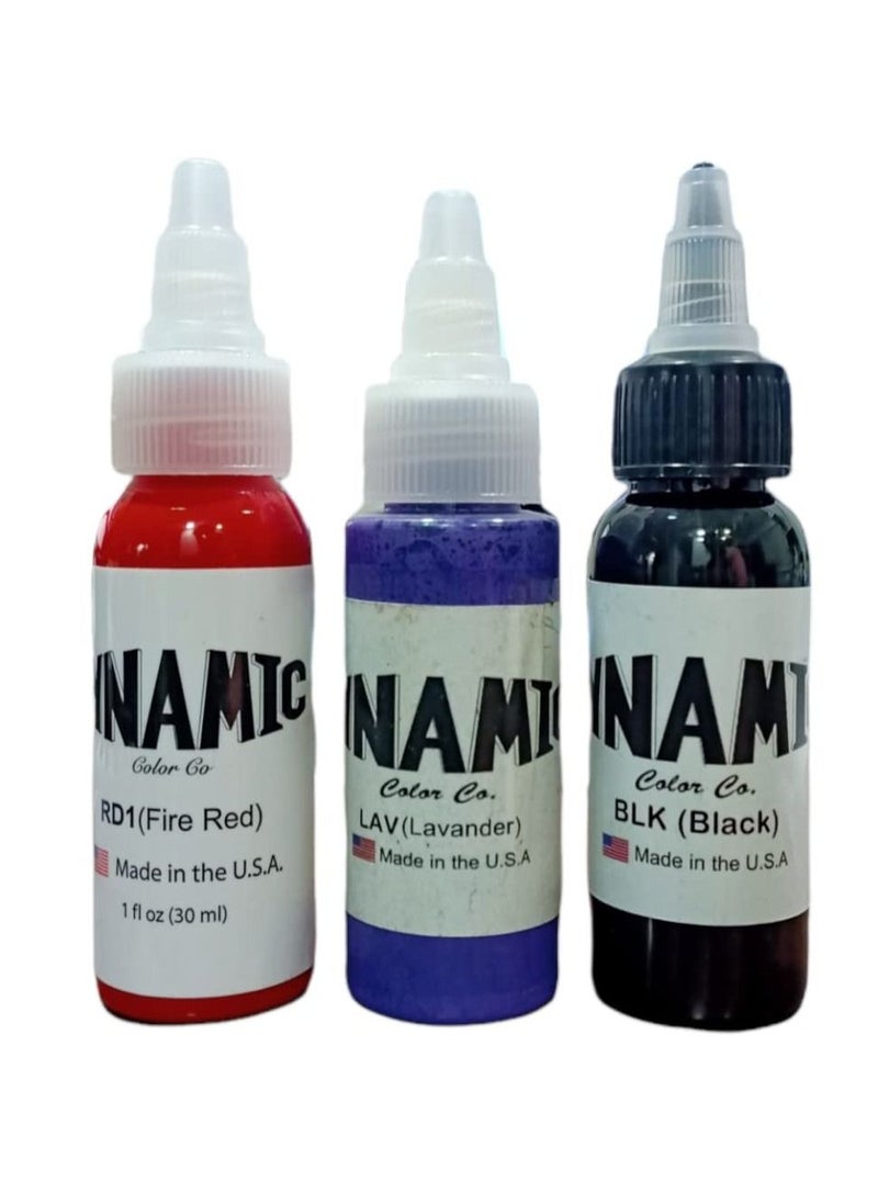 Dynamic - Tattoo Ink Set 3 Fire Red Lavander And Black - Image 1