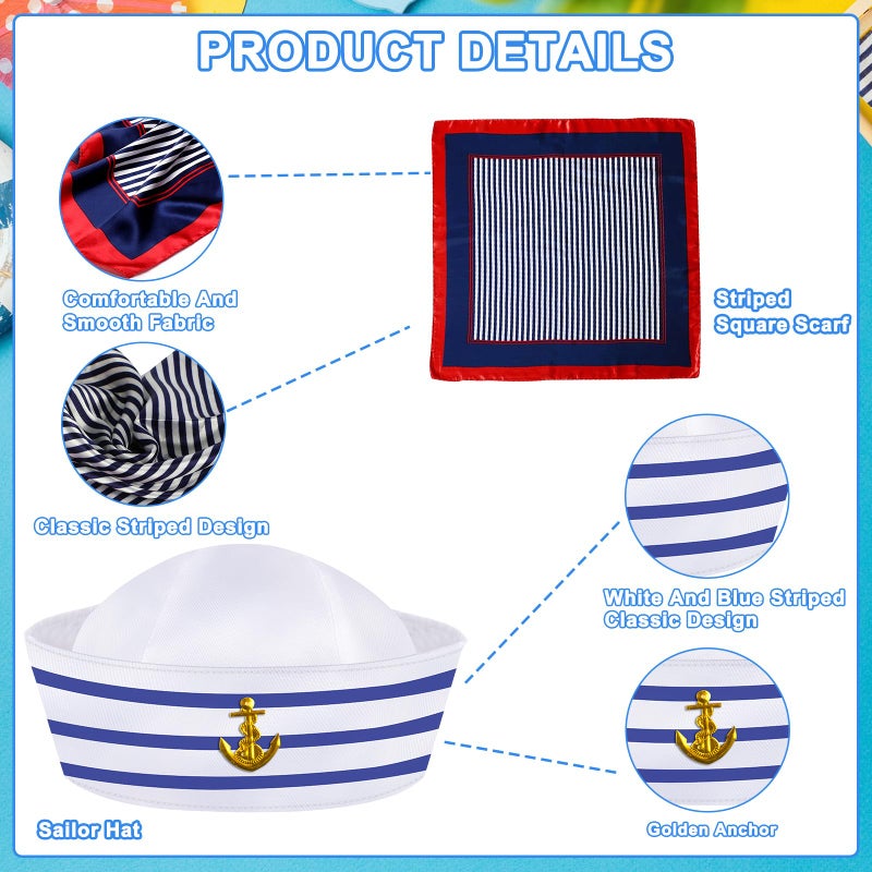 ZIZWO 4PCS Yacht Captain Hat Sailor Hat Sunglasses Sailor Ship Cap Scarf Cap, Boat Captain Accessories for Women Men Party Dress Up - Image 4