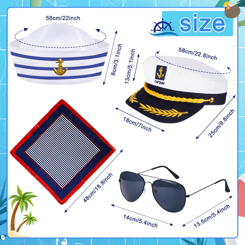 ZIZWO 4PCS Yacht Captain Hat Sailor Hat Sunglasses Sailor Ship Cap Scarf Cap, Boat Captain Accessories for Women Men Party Dress Up - Image 2