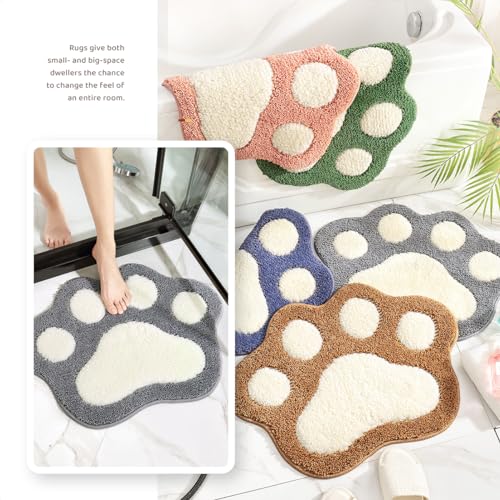 Molesun Paw Shaped Bath Mat, Cute Bathroom Rug Non-Slip, Soft Microfiber Water Absorbent Thick Shower Rug, Machine Washable Bath Rug for Bathroom Bedroom, Gray, 17x23 - Image 3