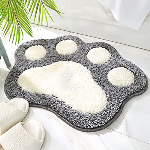 Molesun Paw Shaped Bath Mat, Cute Bathroom Rug Non-Slip, Soft Microfiber Water Absorbent Thick Shower Rug, Machine Washable Bath Rug for Bathroom Bedroom, Gray, 17x23 - Image 1