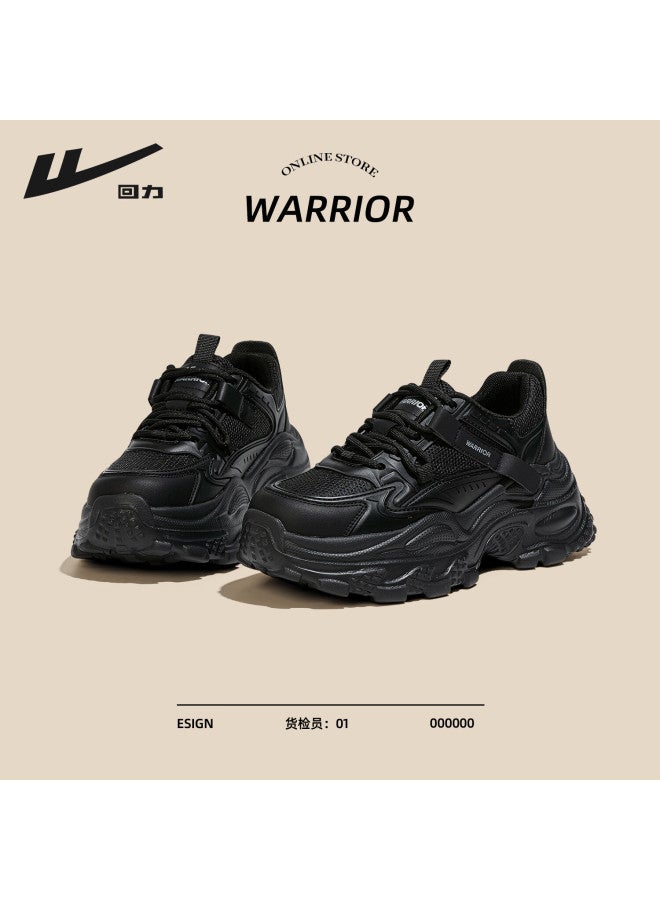Warrior Thick-soled Dad Sneakers Winter New Women's Shoes Small Height Increase Comfortable Casual Sports Shoes Black 36