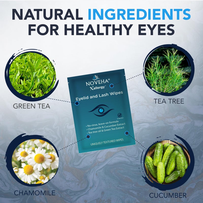NOVEHA 60Pcs Allergy Relief Eyelid Wipes | Pre-moistened Hypoallergenic Eye Cleansing Pads, Reduce Itchiness, Redness & Discomfort Caused By Allergy, Clean, Soothe & Remove Debris (1 Pack) - Image 3