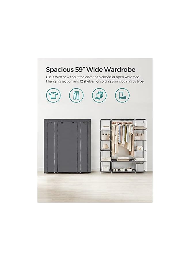 SONGMICS - 59 Inch Closet Organizer Wardrobe Closet Portable Closet Shelves Closet Storage Organizer With Nonwoven Fabric Quick And Easy To Assemble Extra Strong And Durable Gray Ulsf03G - Image 1