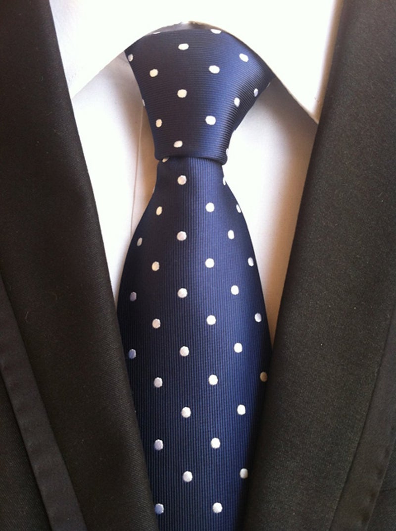 Secdtie Men's Polka Dot Silk Ties Jacquard Woven for Wedding Party Business (One Size, Navy Blue(White Dot)) - Image 2