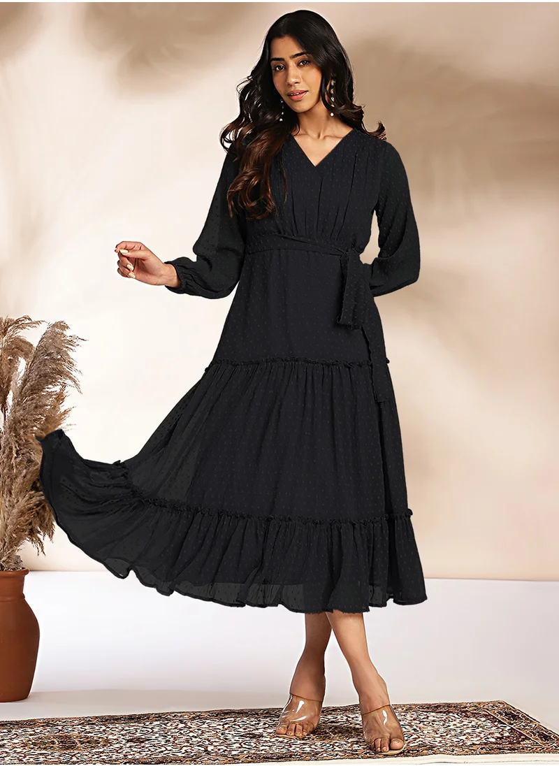 kolaba Black Chiffon V-Neck Maxi Dress