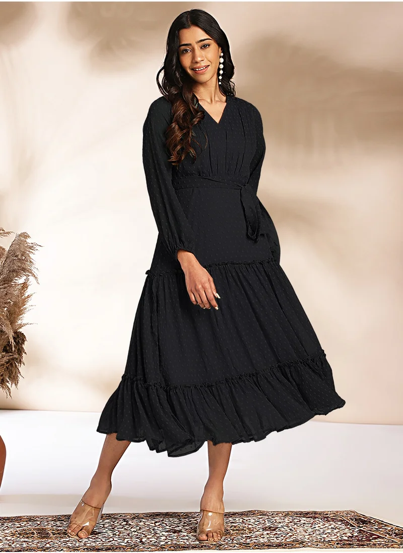 kolaba Black Chiffon V-Neck Maxi Dress