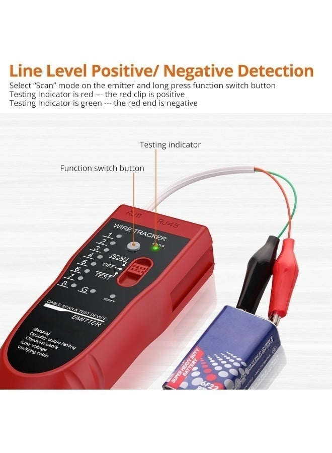 Reacon Wire Tracker RJ11 RJ45 Finder Ethernet LAN Multifunction Toner Tracer Network Cable Collation Telephone Line Tester Continuity Checking (Red) - Image 3