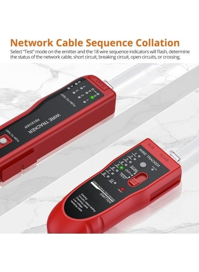 Reacon Wire Tracker RJ11 RJ45 Finder Ethernet LAN Multifunction Toner Tracer Network Cable Collation Telephone Line Tester Continuity Checking (Red) - Image 4