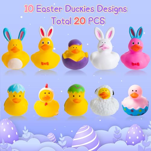 Haooryx Easter Rubber Duckies Toys 20Pcs Novelty Funny Squeeze Ducks Egg Bunny Bathtub Duck Toy Baby Shower Float Ducky MultiItem Party Favor Packs Carnival Pinata Filler Prizes Basket Stuffing Kid - Image 5