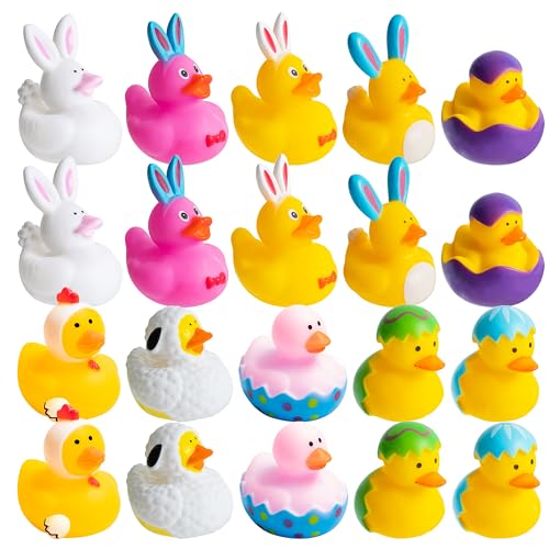 Haooryx Easter Rubber Duckies Toys 20Pcs Novelty Funny Squeeze Ducks Egg Bunny Bathtub Duck Toy Baby Shower Float Ducky MultiItem Party Favor Packs Carnival Pinata Filler Prizes Basket Stuffing Kid - Image 1